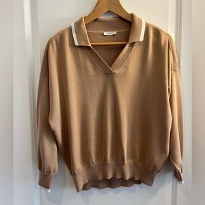 Peserico Beige Collared Knit Top, size IT42 NEW (no tag)